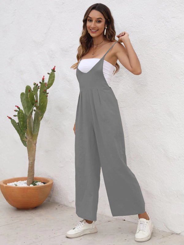 New solid color casual suspender trousers - Bottoms